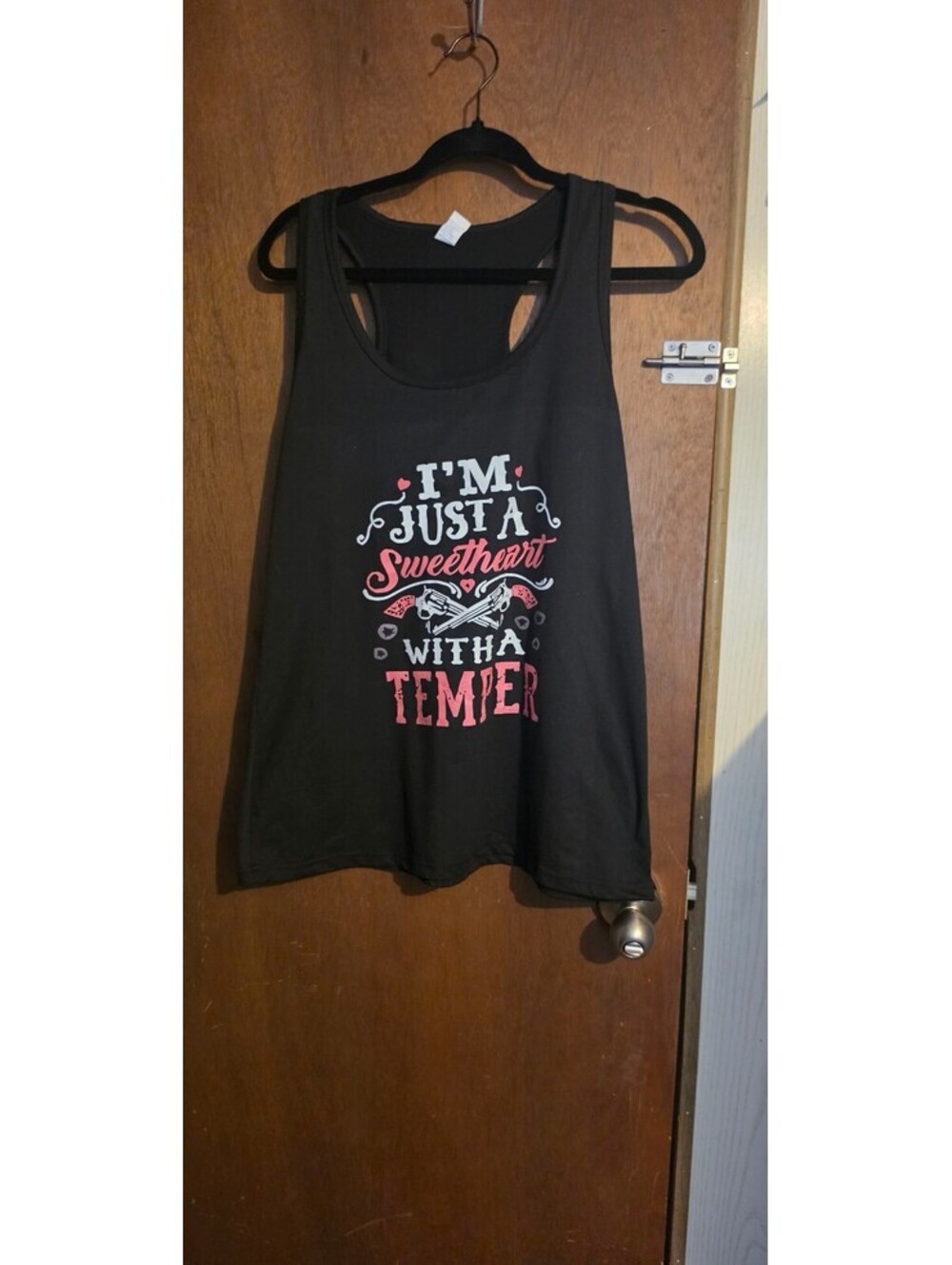 Black Racerback Tank Top with 'I'm Just a Sweetheart with a Temper' Graphic